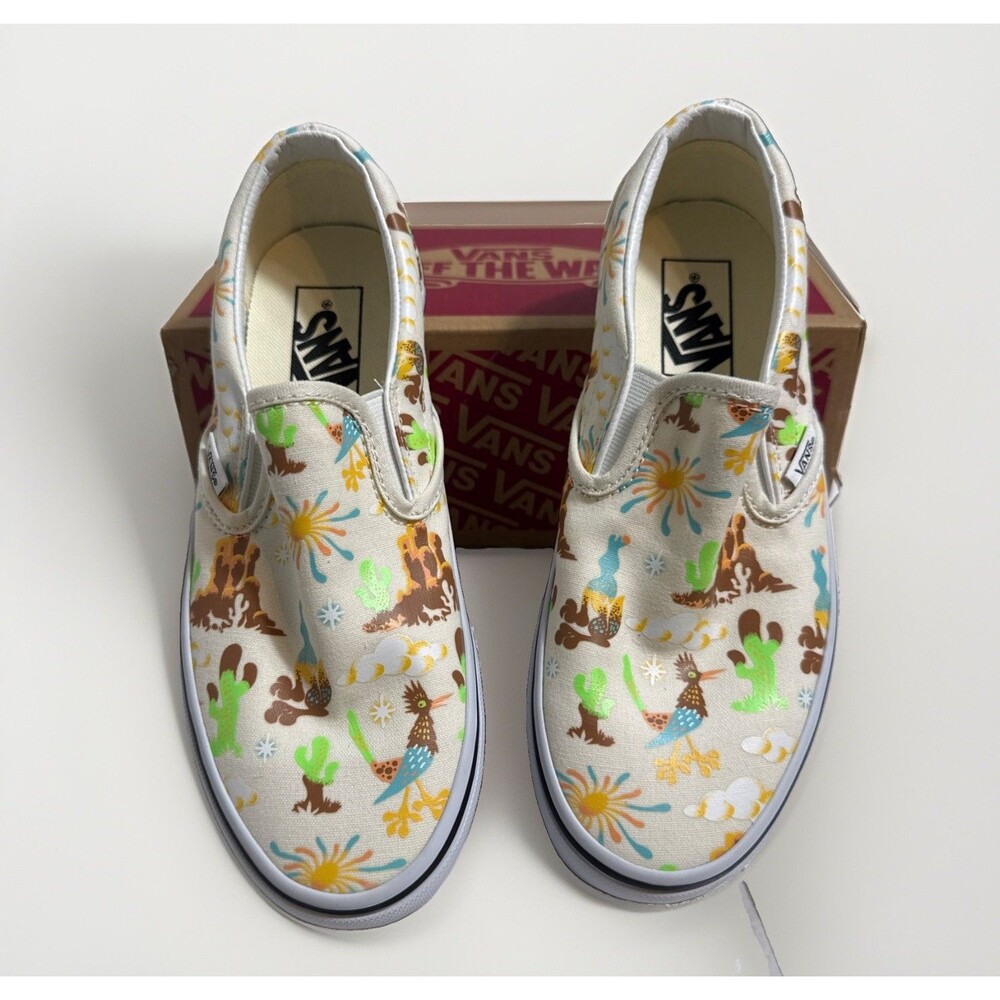 Vans Classic Slip On Shoes Womens 6.5 Get Outdoors Marshmallow Canvas Roadrunner